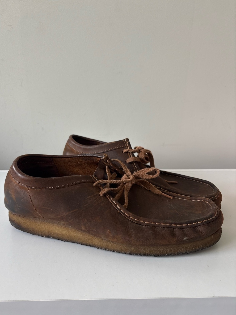 Clarks Originals Wallabee Brown Leather Moc Toe Crepe Sole Shoes Menβs 11.5M